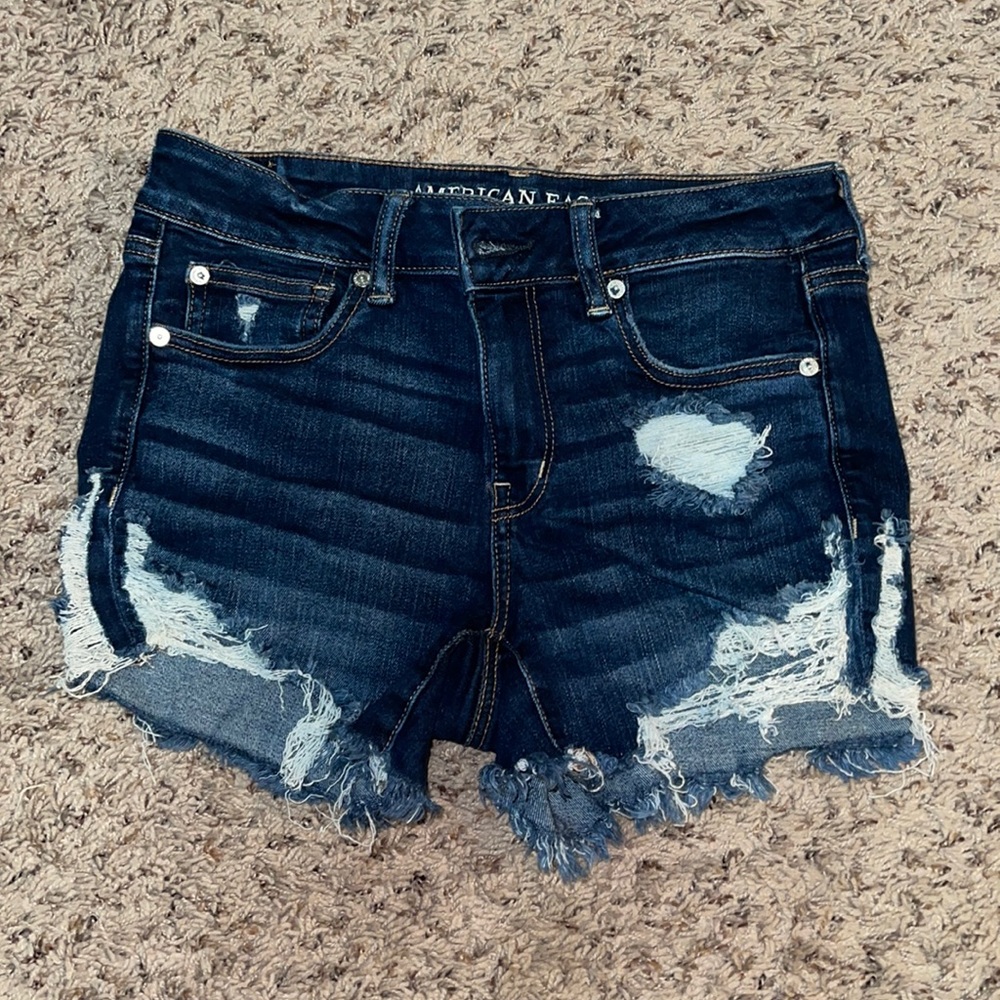 American Eagle distressed dark wash denim shorts